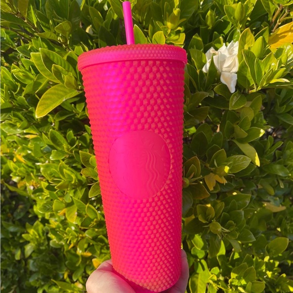 Starbucks 2021 Neon Pink Bling Soft Touch Studded Venti Tumbler - Picture 1 of 2